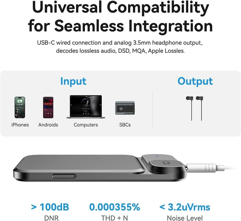 khadas Tea Portable Headphone Amplifier,DAC Magnetic Amplifier Bluetooth 5.0 HiFi Hi-Res USB DAC 32bit/384KHz, 1160mAh Battery ESS ES9281AC Pro Qualcomm QCC5125 LDAC/aptX HD, PCM, DSD, MQA(Grey) - Image 2